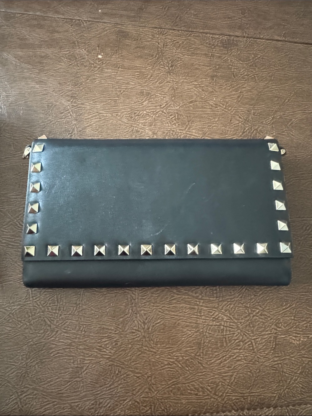 Authentic Valentino Rockstud Wallet on a Chain - Black